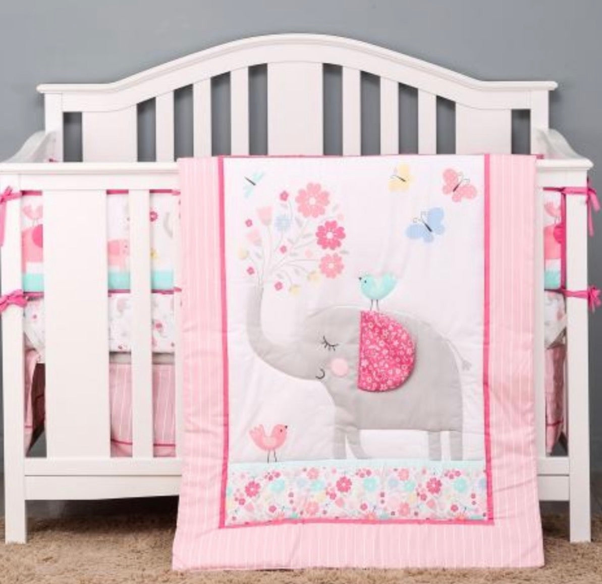 Crib Set Elephant Flowers
