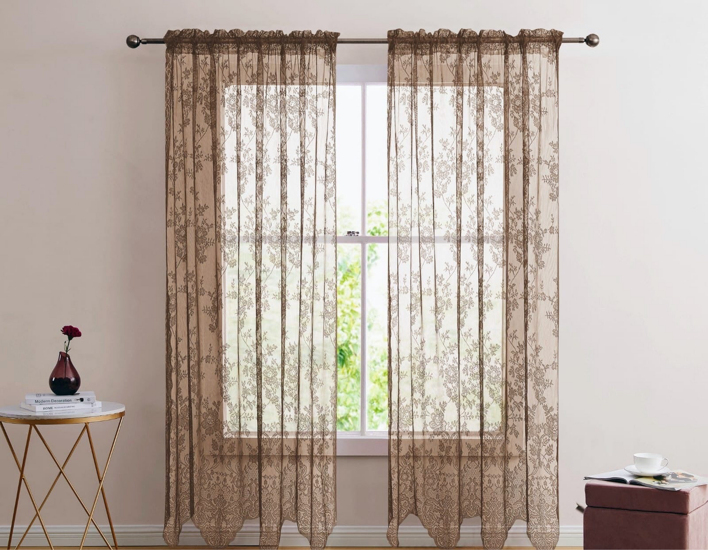 Floral Curtain Taupe 63