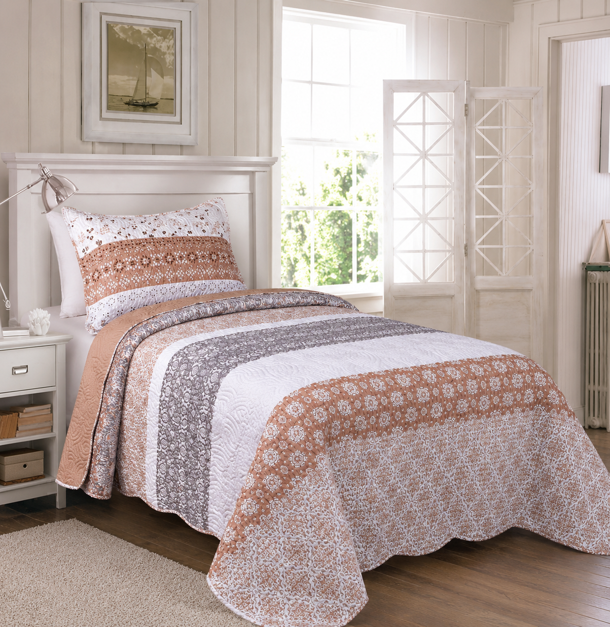 Taupe Dots Twin Quilt