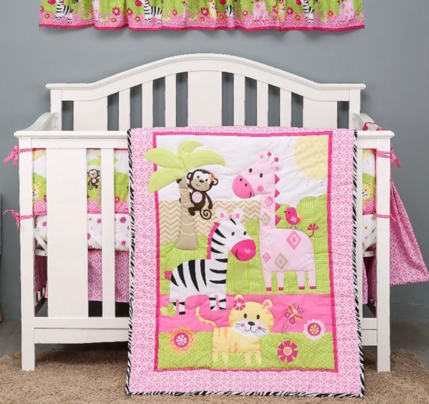 Crib Set Pink Giraffe