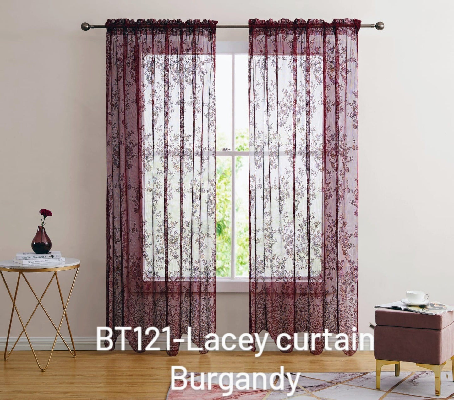 Floral Curtain Burgundy 63”