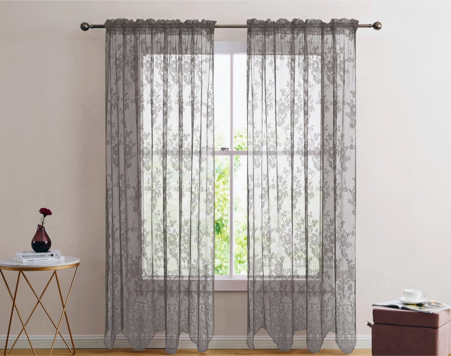 Floral Curtain Gray 63”