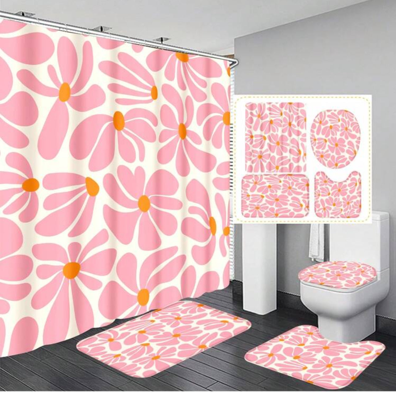 Bath set pink flowers