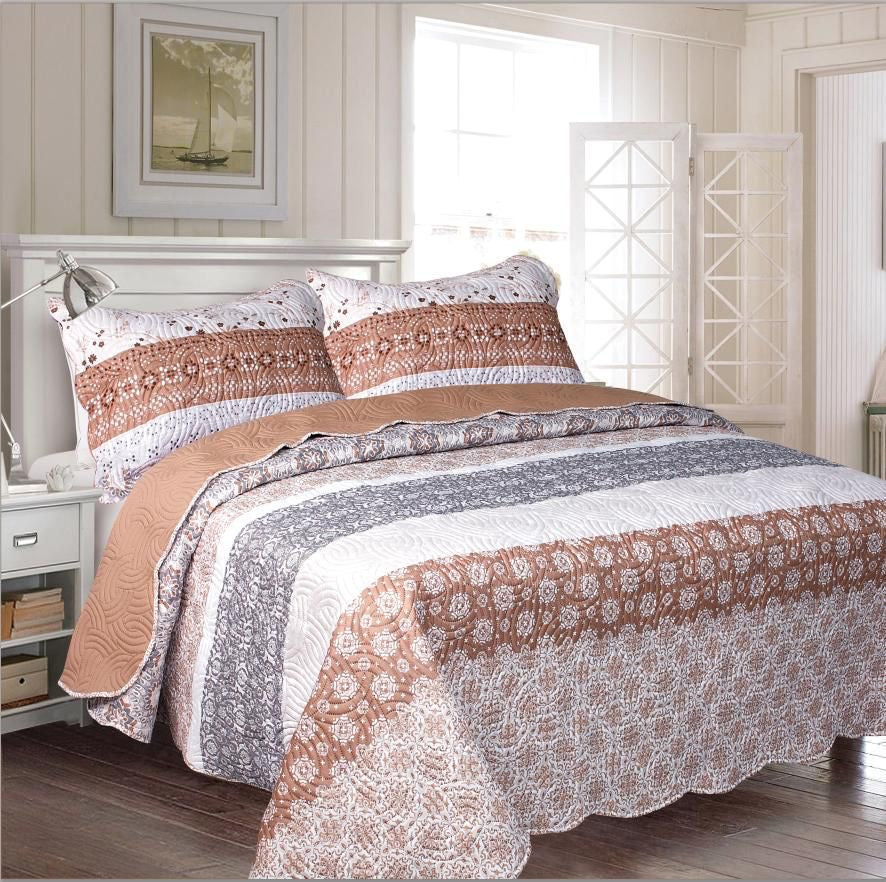Bed Spread Taupe Dots Queen/ King