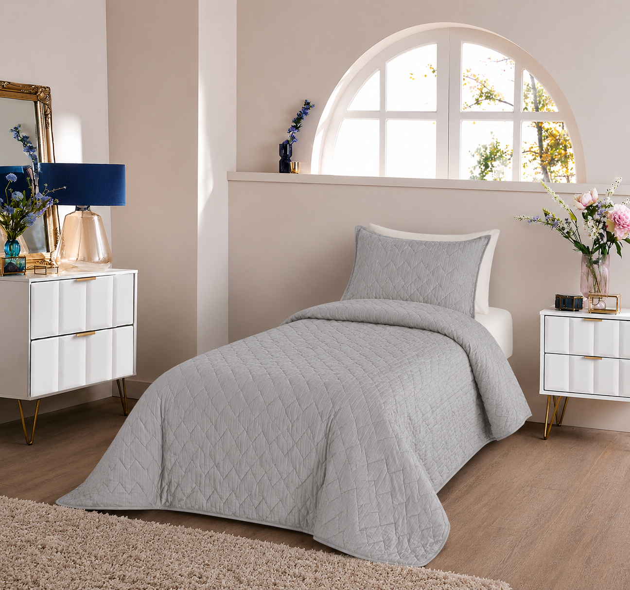 Quilt Velvet Twin Gray