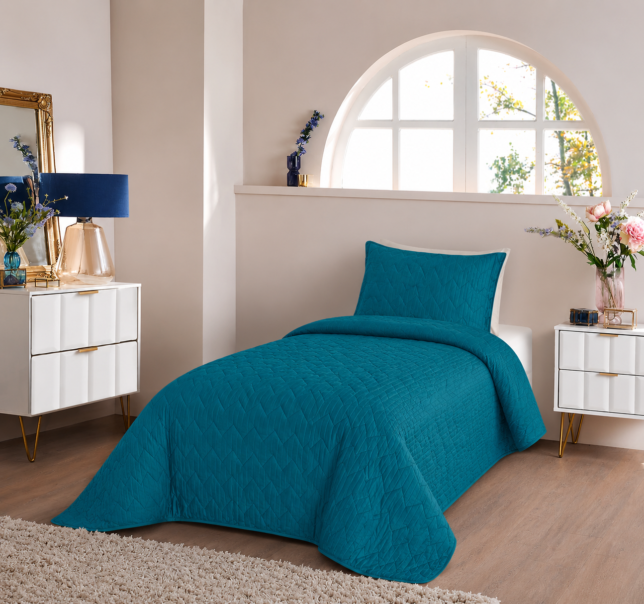 Quilt Teal Velvet  Twin