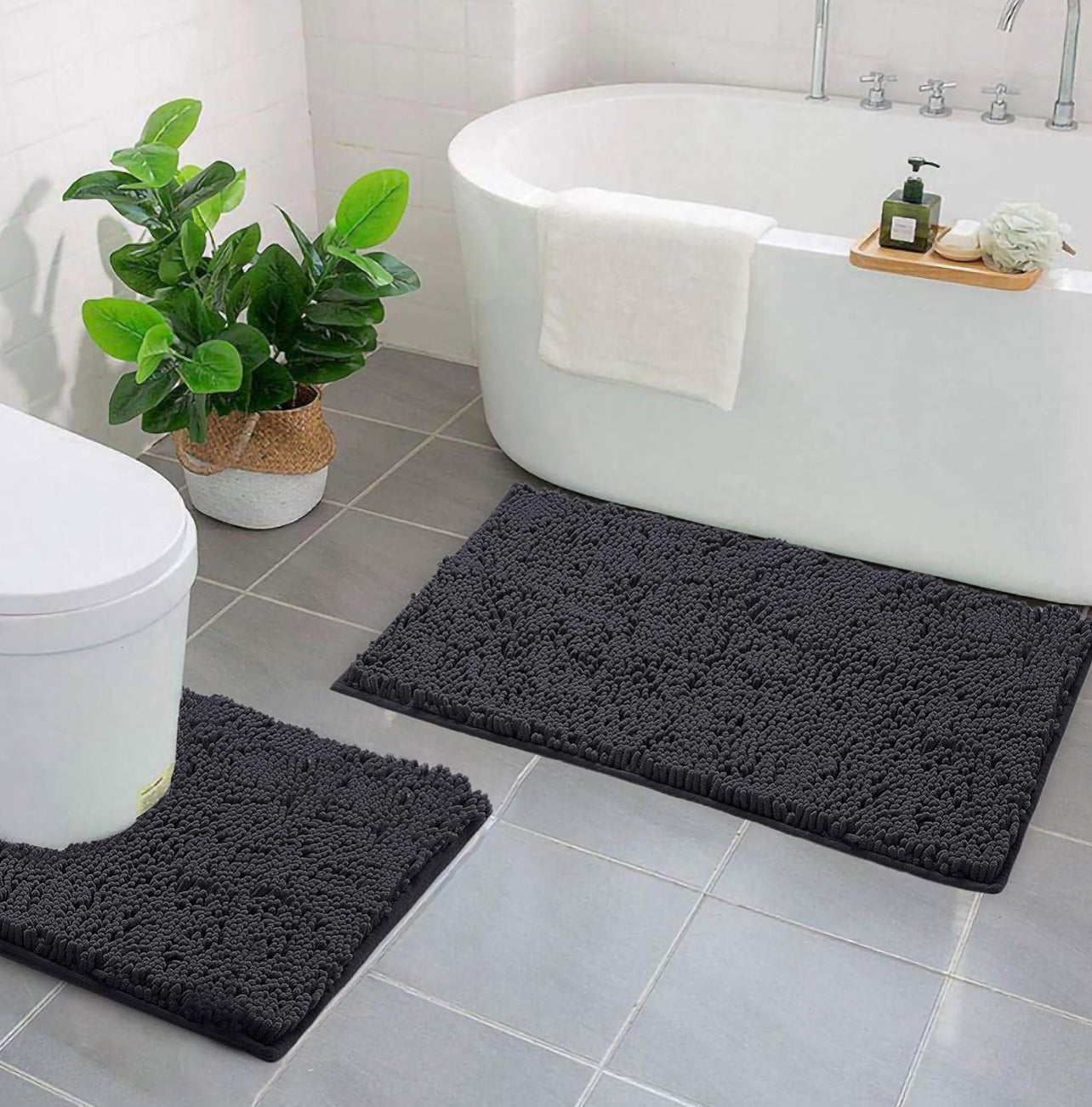 Chenille Bathroom Rugs Charcoal