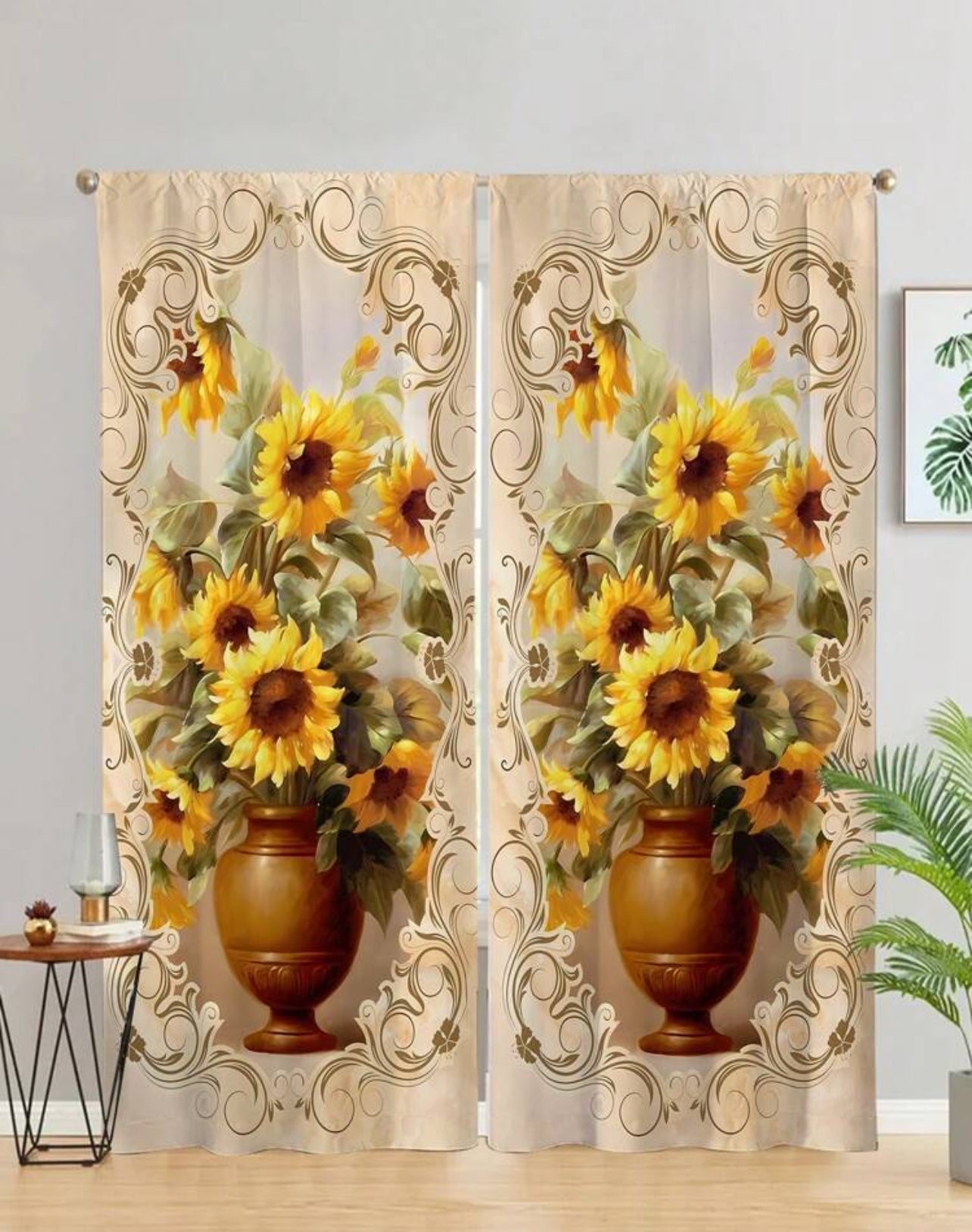 3D curtain sunflowers 30” x 66”