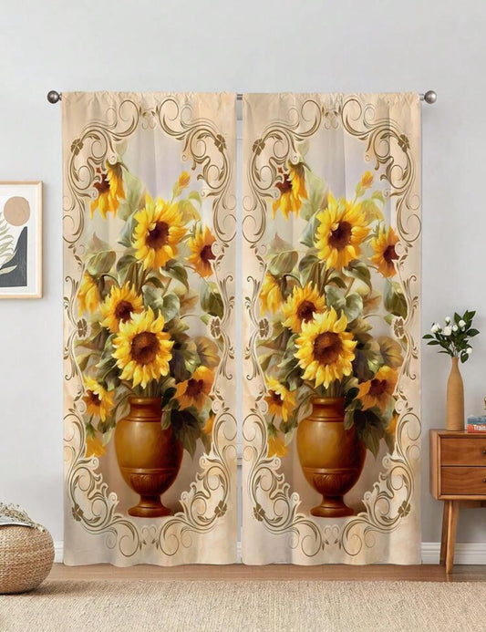 3D curtain sunflowers 30” x 66”