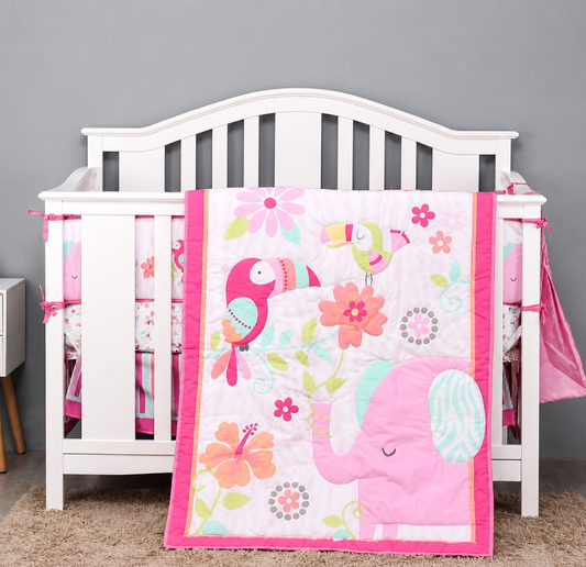 Crib Set Pink Elephant